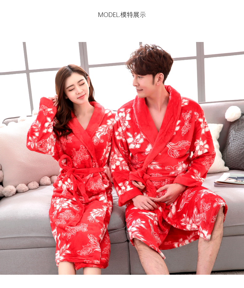 Flannel áo choàng nam mùa thu và mùa đông dày lông san hô dài đồ ngủ cặp vợ chồng áo choàng tắm kích thước lớn áo choàng quần áo dịch vụ nhà quần áo ngủ nam