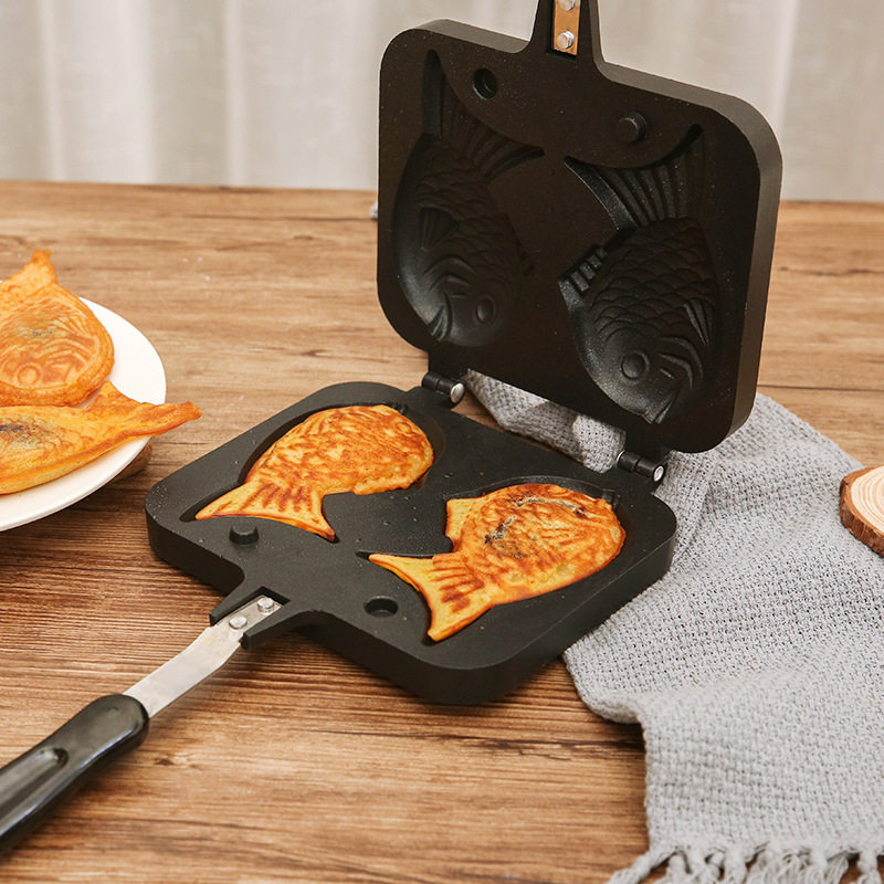 Taiyaki mold household non-stick waffle machine biscuit cake baking tray double fish baking double-sided pot open fire special