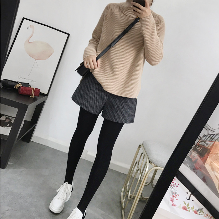 Quần short len ​​nữ mùa thu đông 2018 Người mẫu mùa thu đông mới mặc eo cao nghìn lửng lưới chim ống quần ống rộng đế rộng quần giả váy nữ đẹp