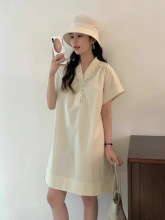 Miss Wu, Han Dynasty Authentic Egg Home Simple Solid Color V-neck Dress for Women High Waist Slimming Casual Skirt