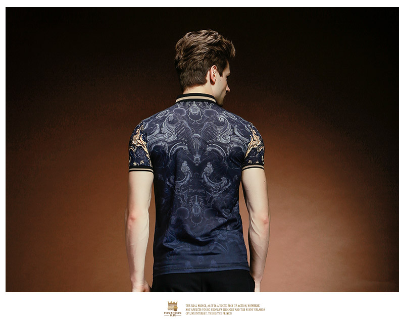 Bất kỳ mùa hè ngắn tay áo baroque in POLO nam mùa hè nam ngắn tay cá tính Nam Âu và Mỹ tự tu áo cộc tay nam