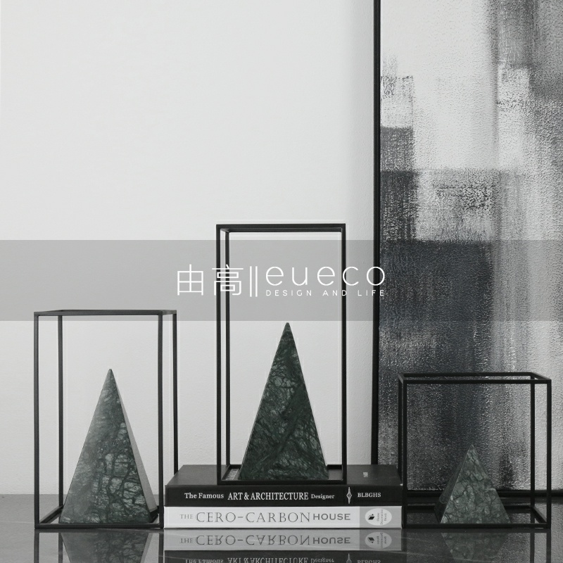 Model Room Light Lavish Geometric Marble Pyramid Metal Frame Sample House Display Center Home Art Soft Decorations Hem