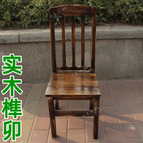  Retro charcoal-burned black carbon-burned dining stool carbonized hotel dining chair high backrest chair solid wood pine three-vertical chair