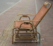  Household classical woven rattan chair Rattan art gold wrought iron rocking chair Beach chair recliner adult bronze lunch break chair