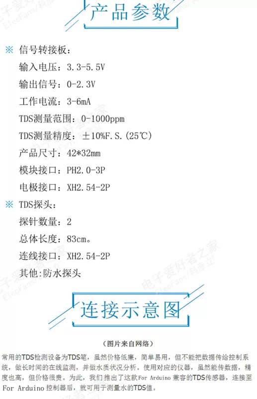 TDS mô-đun cảm biến tín hiệu analog kiểm tra chất lượng nước chất lỏng phát hiện độ dẫn điện vi điều khiển ban phát triển phụ kiện