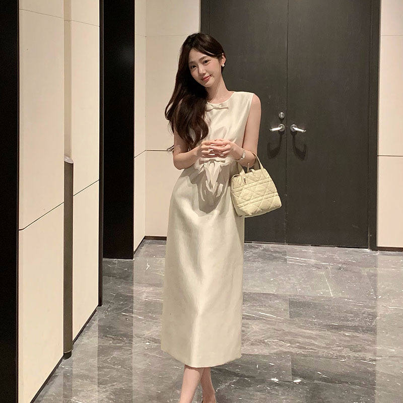 33 Is Here [Zhimin Dress] Three-Dimensional Bow Waist-Cinching Dress for Women, Summer Korean Style, Elegant and High-End Sleeveless Dress