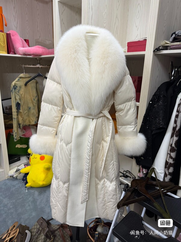 "First Snow Memory" Mid-Length Over-The-Knee Fox Fur Collar Fur Coat Imported 90% White Goose down Jacket for Women