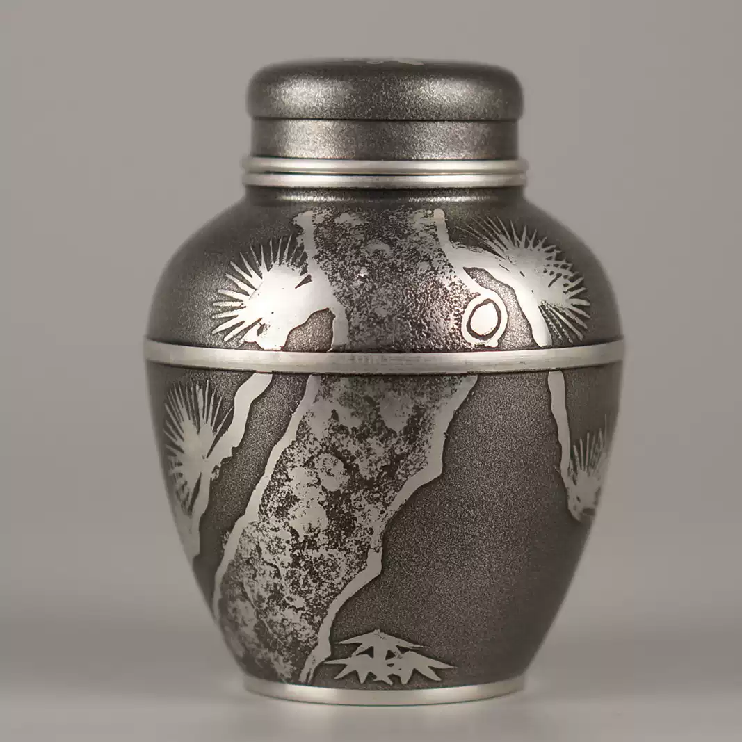 日本古锡茶叶罐老锡罐御锡屋天下一美作守茶入存茶罐茶仓锡斑