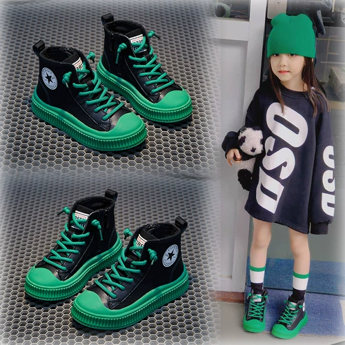 Демисезонная обувь для мальчиков, высокие детские спортивные альпинистские кроссовки, флисовые туфли, коллекция 2023, из натуральной кожи