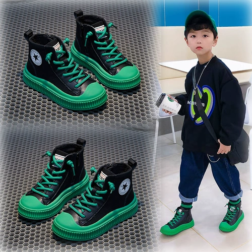 Демисезонная обувь для мальчиков, высокие детские спортивные альпинистские кроссовки, флисовые туфли, коллекция 2023, из натуральной кожи