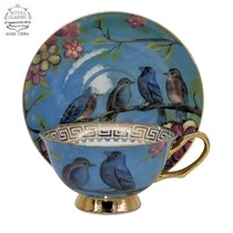 Foreign trade boutique classical new color bone porcelain large mouth Cab Coffee Cup Little Bird theme illustration edition afternoon tea cup