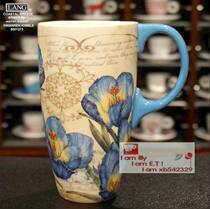 Export foreign trade oversized Latte cup Latte milk special painting cup large Mark coffee cup butterfly blue flower