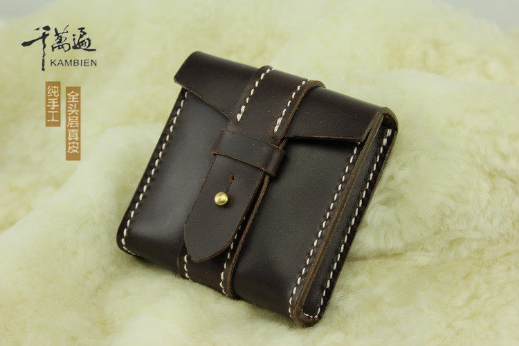 Car folding key leather pockets compartment remote control bag head layer oil wax cowhide pure handmade high-end customization