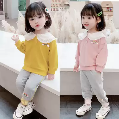 Girls Net red suit spring Korean version of foreign style leisure sportswear women baby fashionable clothes children spring and autumn clothes