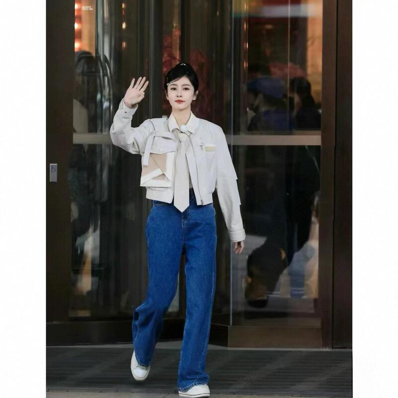 Unique + Pure Original Japanese High-End Brand, Leg-Slimming, Washed and Distressed Vintage 90S Style High-Waisted Straight-Leg Jeans