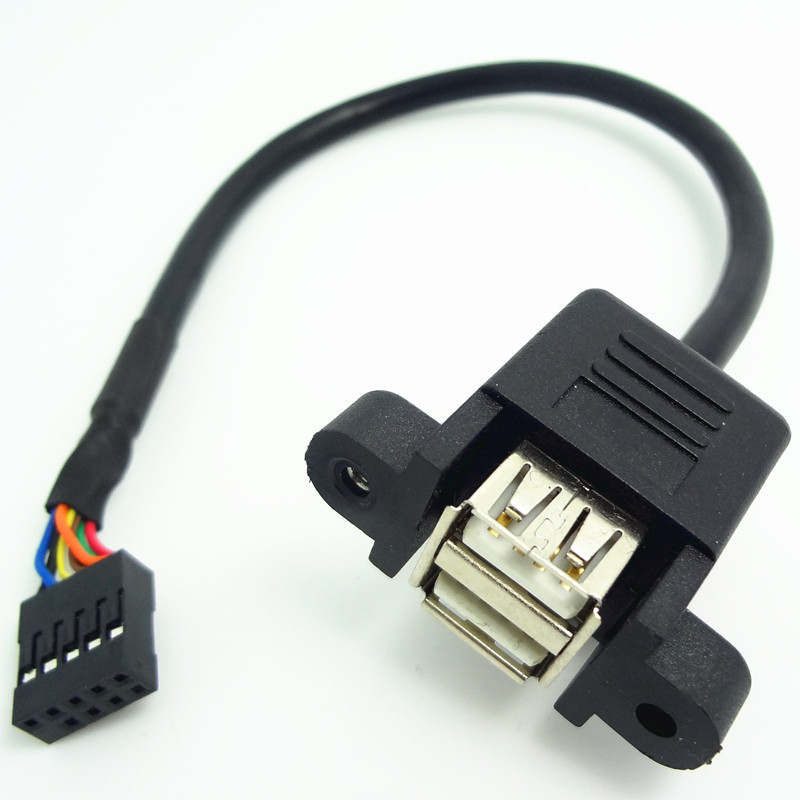 With screw-hole USB wire computer case Main board 9 needle transfer Dupont 2 0 pitch double mouth bezel line 9Pin turn USB