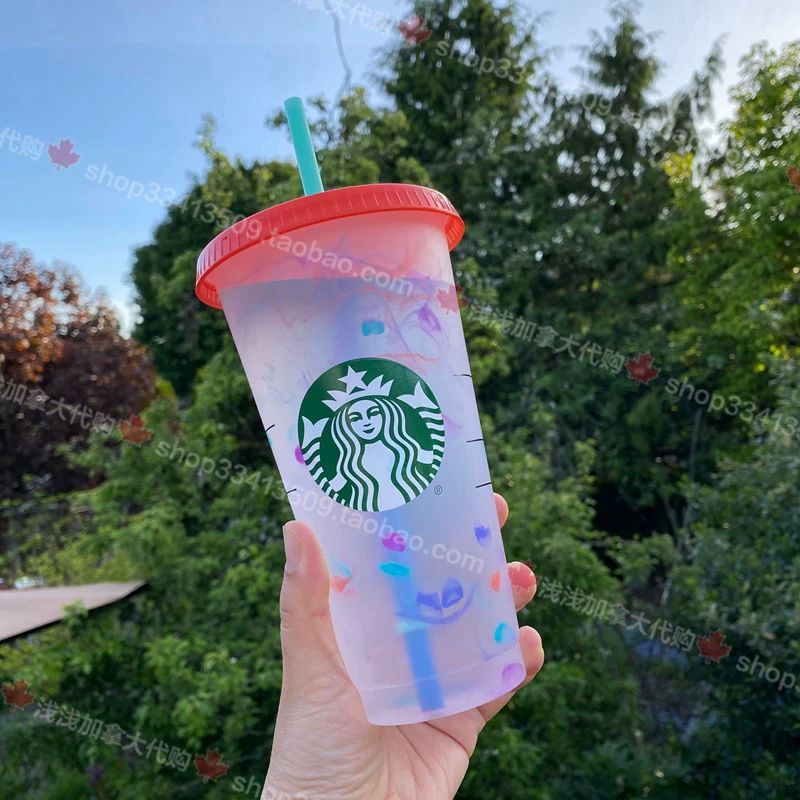 Кружка Starbucks кофейная кружка цветная экологичная чашка радуга чашка радуга не содержит BPA холодная вода 709мл