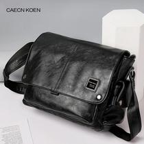 Genuine leather mens bag fashionable shoulder bag trendy brand bag Korean style mens computer bag casual crossbody bag mens small backpack
