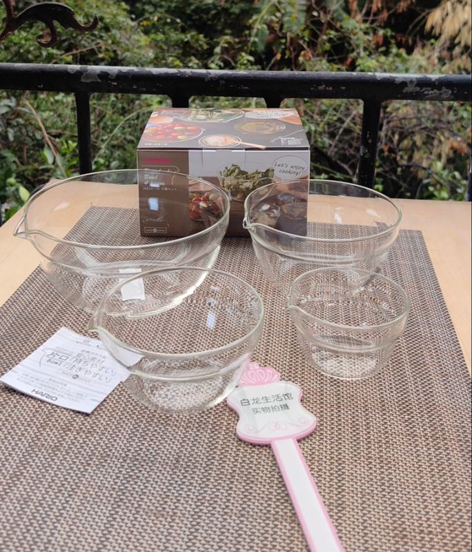 Hario Japan Imported Glass Bowl Heat-Resistant Household Baking and Cooking Pointed Spout Drainage Bowl Four-Piece Set