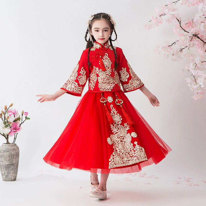 Cô gái Hanfu Váy Super Fairy Nắm bắt Tuần Tuần Mùa thu Hanfu Cô gái Trang phục Fairy Children Phong cách Trung Quốc - Váy trẻ em