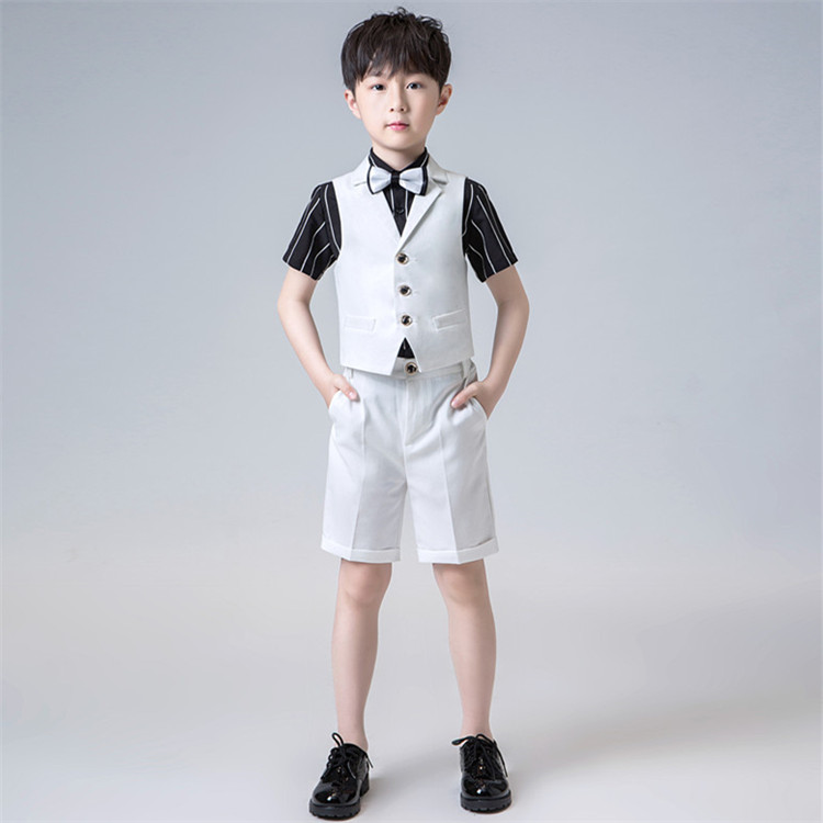 Bé trai ngắn tay phù hợp với mùa hè bé Anh vest hai mảnh bộ hợp thời trang childrens nhỏ phù hợp với mùa hè khen ngợi chiếc váy.