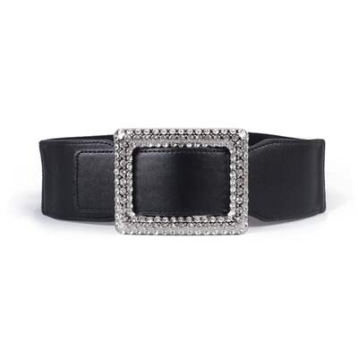 【 50% off 】 Women's large square diamond-encrusted belt, versatile black belt, waist seal for women, PU women's leather belt