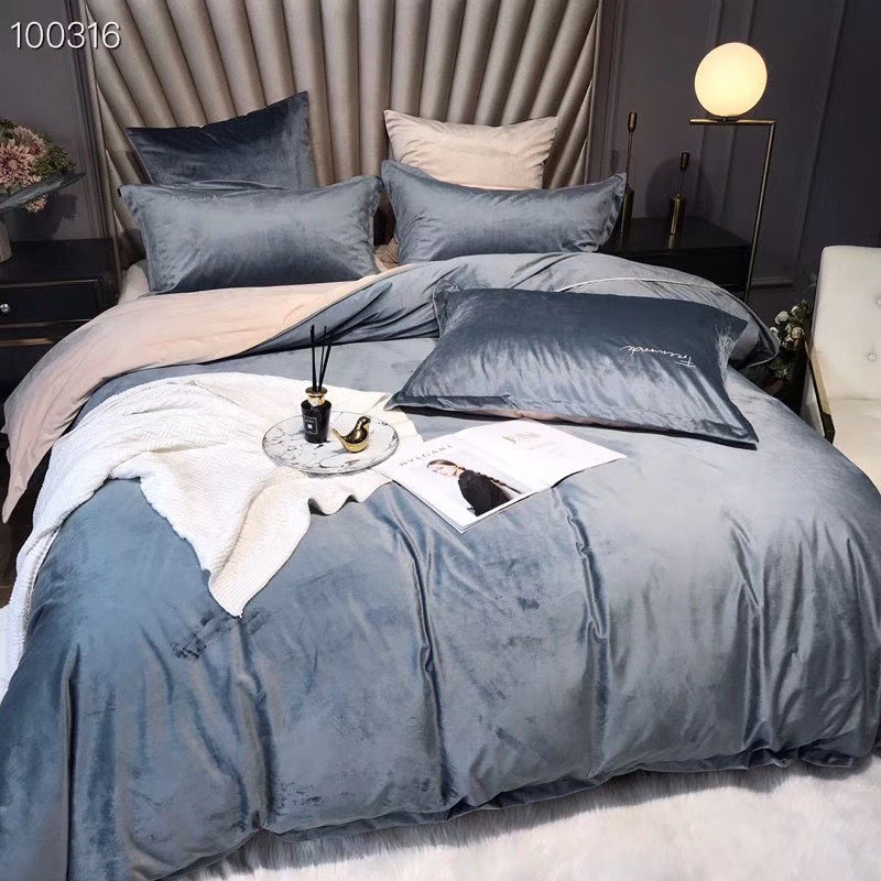 Imported High-end Baby Suede Four Pieces Of Winter Warm Coral Suede Short Plush Quilt Cover Silk Suede Pure Color American Bed