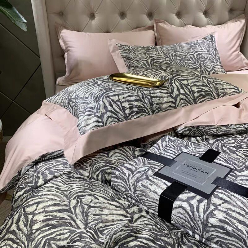 Full cotton long suede cotton four pieces of covered zebra BAO WELN Spring autumn personality gondole quilt cover pure cotton nude sleeping bed bedding-Taobao