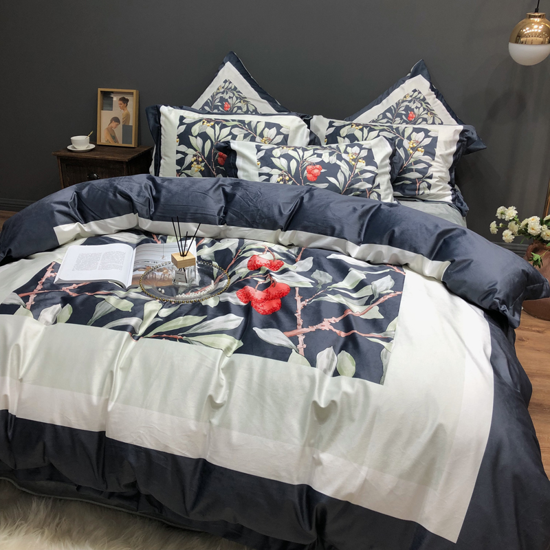 Autumn-winter baby suede Four sets European-style Coral Suede Short Plush gushed flannel Quilt Cover Field Wind Bed bedding