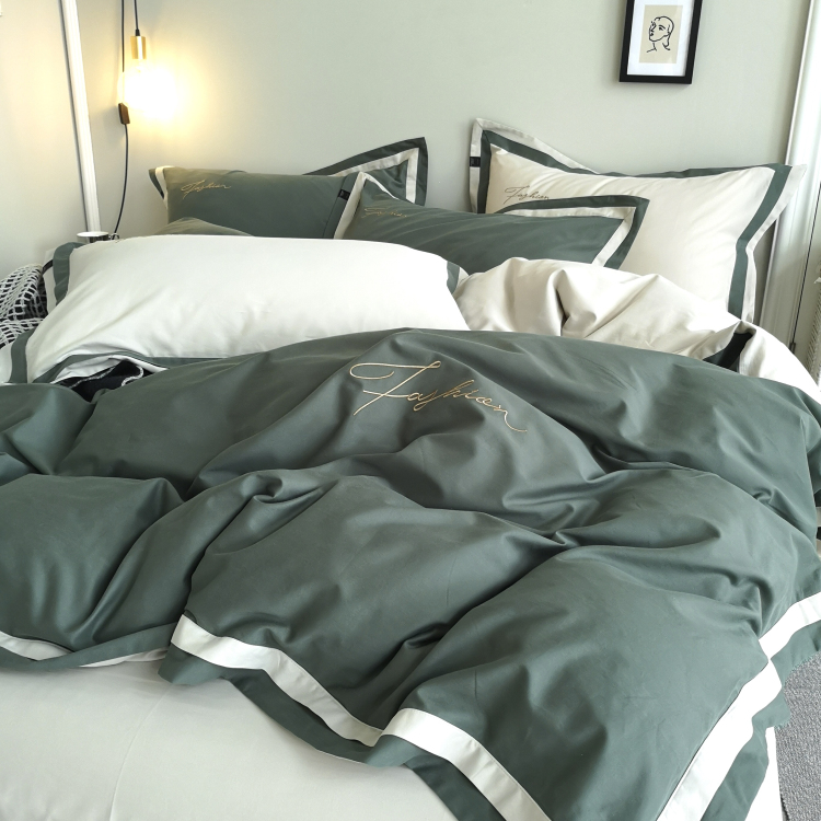 Sanding cotton four-piece cotton 60 warm plain color matching Nordic American wind bedding soft