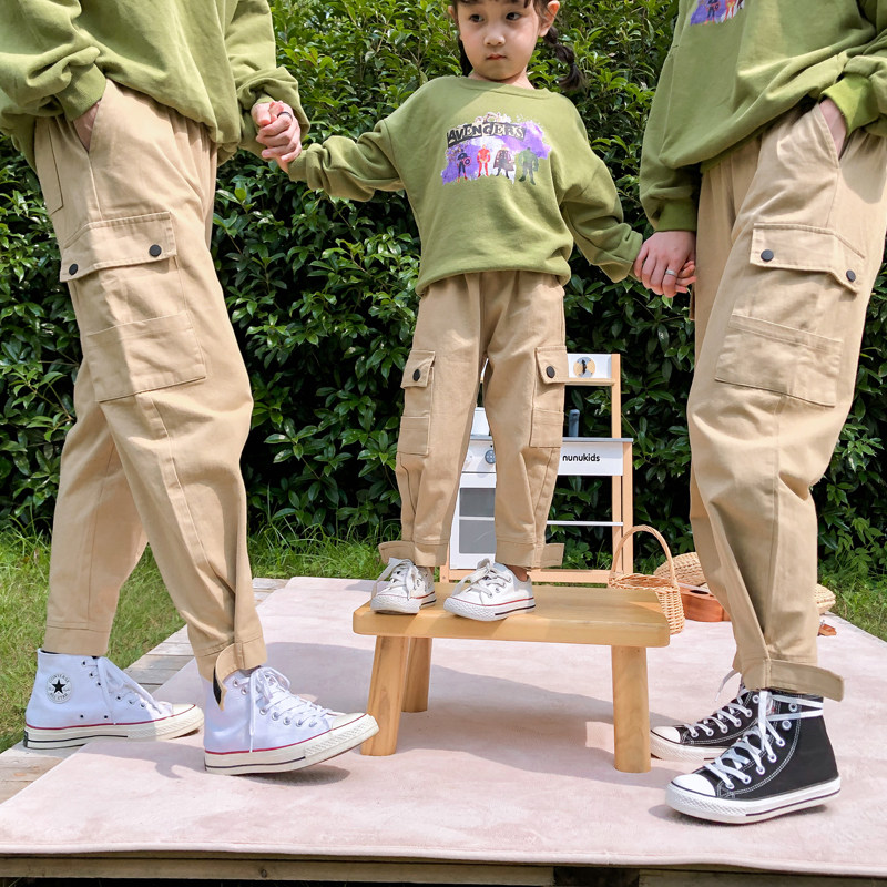 Parent-child wear Korean casual overalls pants 2019 new autumn wear mother-daughter father-son fashion boys foreign style pants tide pants
