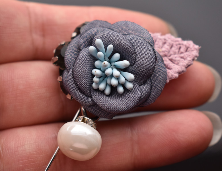 Hàn Quốc handmade nhỏ hương sáng tạo hoa lớn ngọc trai zircon từ trâm cài pin áo len phụ kiện ghim cài áo vest nam