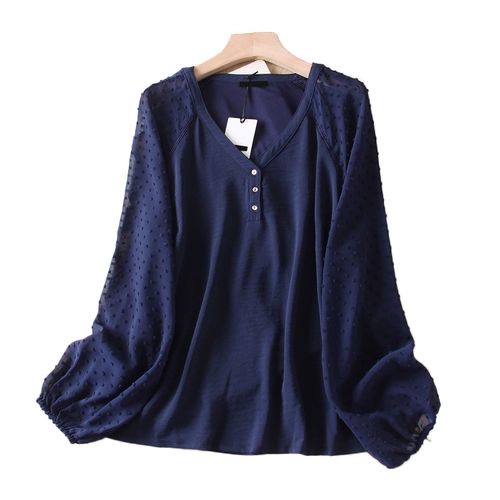 Очень изысканный тройной материал сплайсинг!Рубашка с разгромной рубашкой в ​​дизайне-чувственной рубашке.