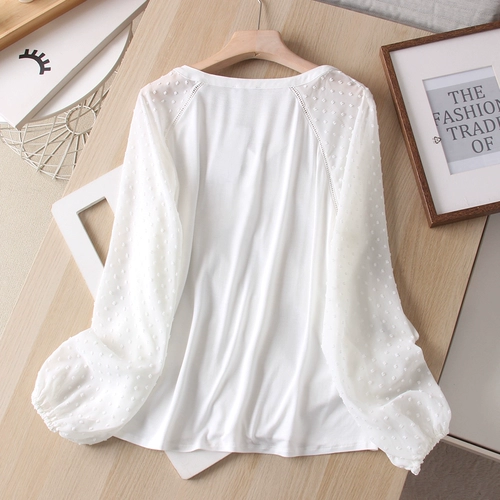 Очень изысканный тройной материал сплайсинг!Рубашка с разгромной рубашкой в ​​дизайне-чувственной рубашке.