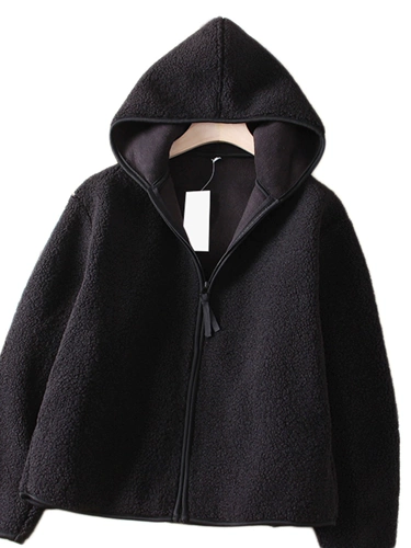 Кардиган-свитер женский 2025, весна, осень, зима, теплый свободный топ из овечьей шерсти с капюшоном на молнии и длинными рукавами