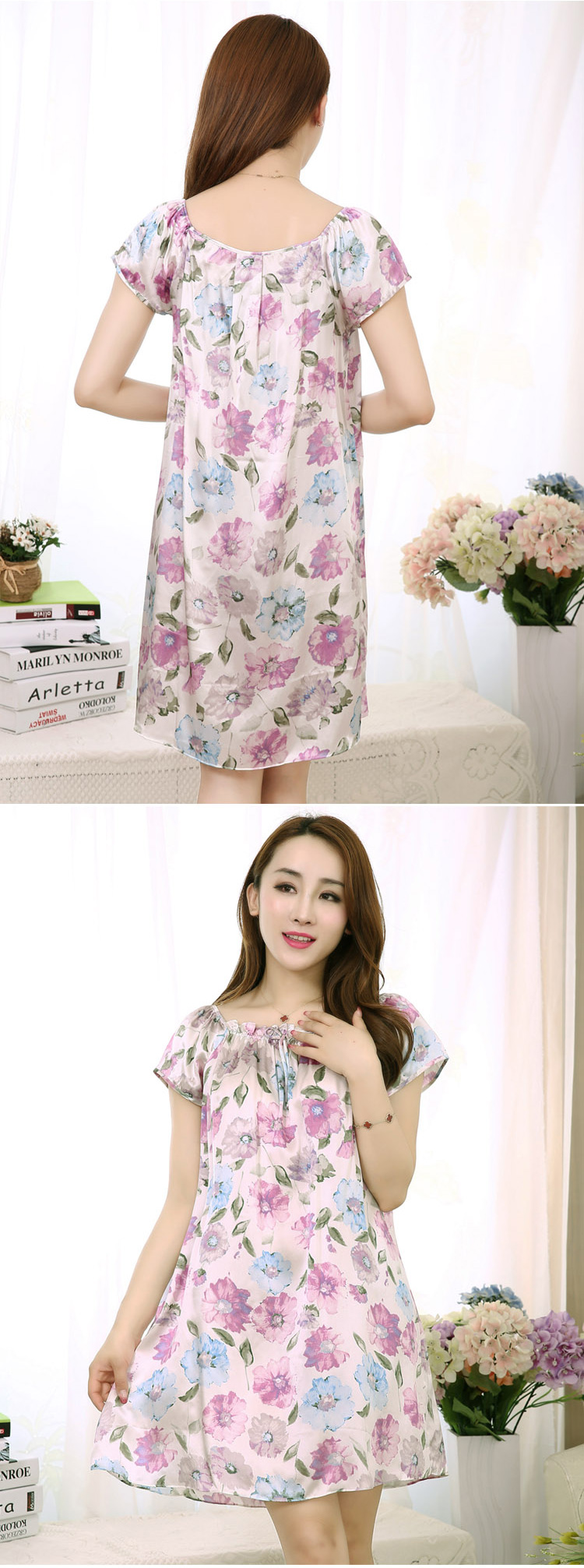 Hàng châu lụa lụa đích thực đồ ngủ nữ mùa hè 100% lụa nightdress mùa hè ngắn tay lỏng kích thước lớn dịch vụ nhà