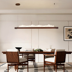 Song's Aesthetics Modern Minimalist Dining Room Chandelier Led Long Strip Wooden Fish Line Shape Creative Iceberg Design Lighting Fixture