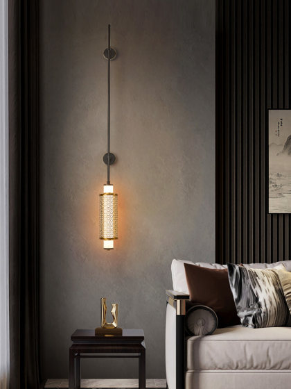 Vantio New Chinese Style All-Copper Wall Lamp for Living Room and Bedroom, Natural Marble Long Arm Wall Lamp with Wall Switch Led Lighting