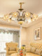 Retro All-Copper American-Style Living Room Chandelier Crystal Lamp Petal Lampshade New European-Style Light Luxury Villa Mid-Century Style Chandelier