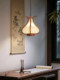 Song Dynasty Aesthetic Wooden Pendant Light, Vintage Artistic Fabric Lampshade, Fish Line-Shaped Pendant Light, Versatile Single-Head Small Pendant Light