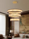Song-Style Aesthetics New Living Room Chandelier, Light Luxury and Elegant, Round Multi-Layer Wooden Fabric Art Landscape Creative Led Lighting