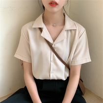 Short Sleeve Snow-spinning Shirt Loose Summer New Thin Shirt Woman Design Sensation Foreign Air V Collar Blouse Temperament Professional Shirt