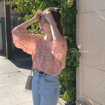 Summer long sleeves Broken Flowers Shirt Woman Thin sunscreen Gentle Blizzard Spinoff Foam Sleeve Blouse Blouse Sweaty Super Fairy