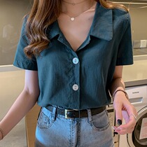 Short Sleeve Shirt Woman Summer New Loose Design Sensation Port Taste clothes 100 Touch Temperament Snowspun Shirt Doll Cardigan