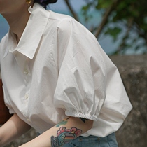Short Sleeve White Shirt Woman Design Sense style Blister Sleeves Upper Clothes Summer Loose thin Temperament Professional Shirt