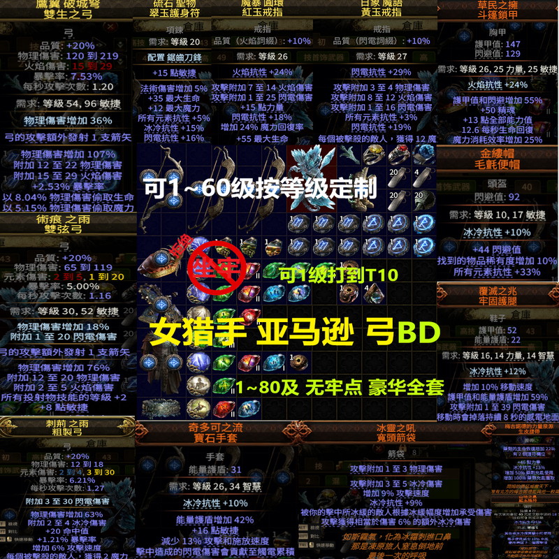 Path of Exile 2 0.4 New Season Female Hunter Amazon Bow Over-Geared Gear Set for Levels 1~80 Available for Customization