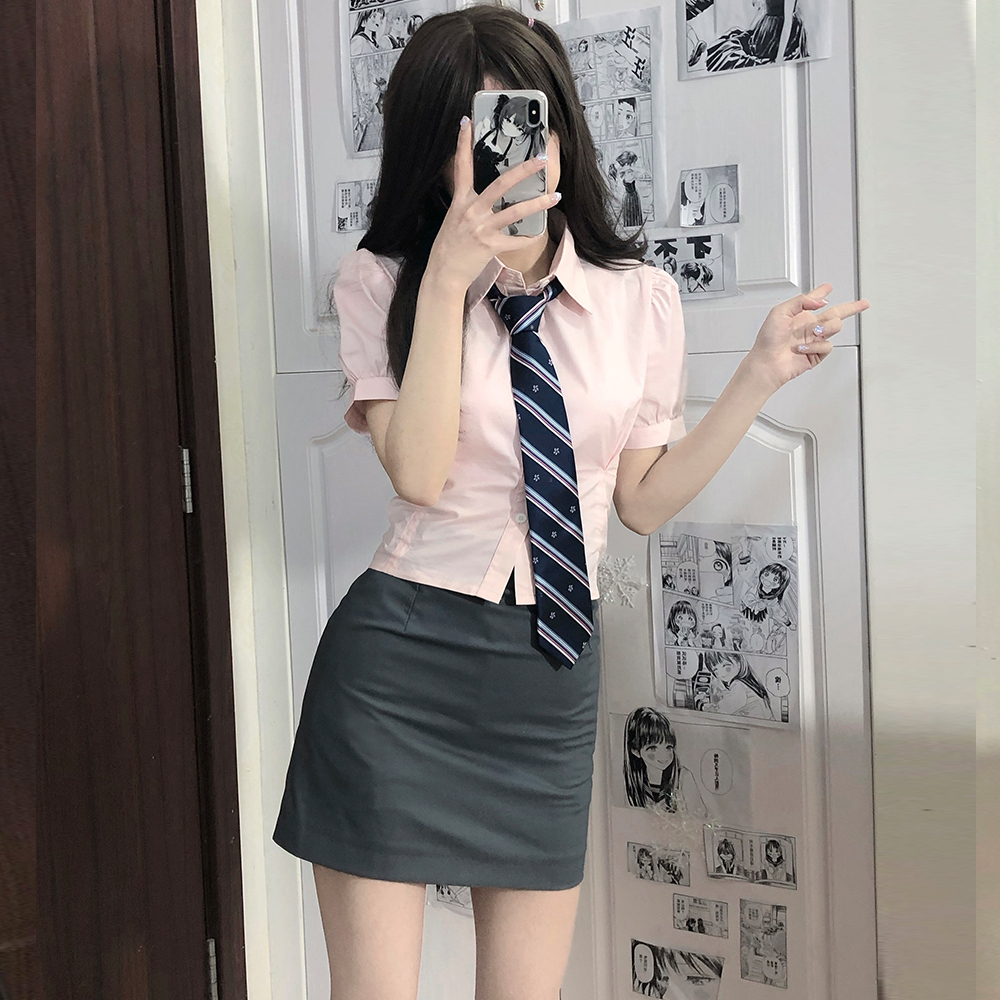 Budding Bear Original Jk Uniform (Small See Hill) Bubble Cuff Pink Shirt Bag Hip Skirt Suit Cashew Pure Desire
