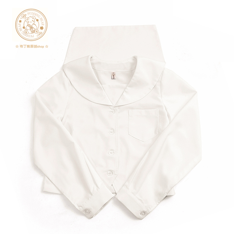Pudding bear JK shirt long-sleeved blouse shirt autumn black and white all-match Kanto lapel basic model white without this jk