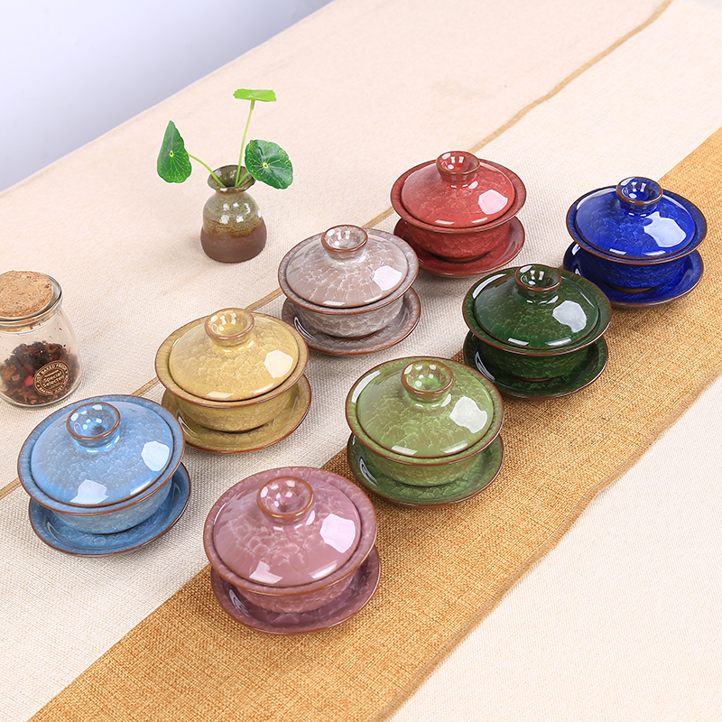 Ceramic purple sand kung fu tea set ice cracking glaze set seven color three talent cover bowl tea cup promotional gift gift gift item