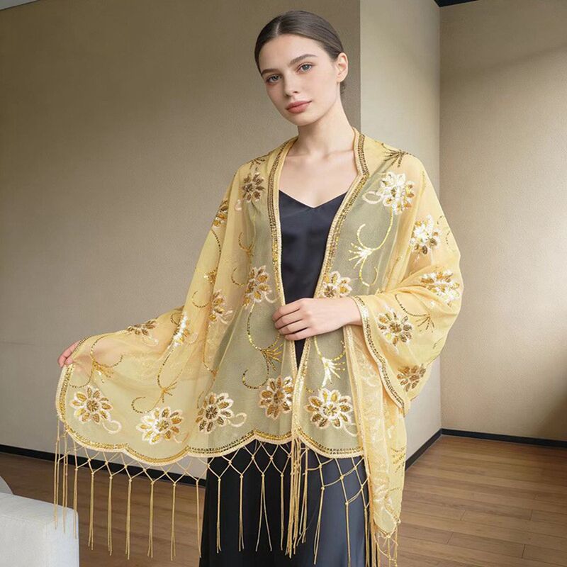 Indian Saree Sequin Tassel Shawl Festival Party Prom Evening Dress Outerwear Shawl Women's Scarf Cross-Border Goods